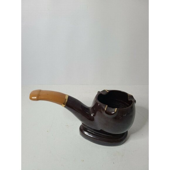 Vintage Napcoware Ceramic Art Pottery Brown Pipe Shaped Ashtray Hand Painted - Picture 5 of 10